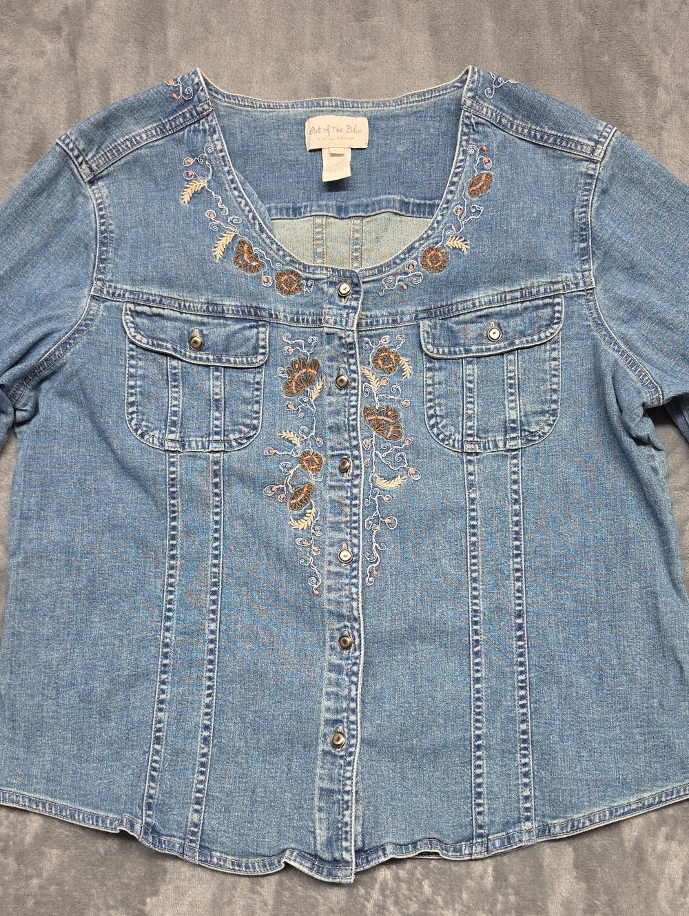 J. Jill Light Blue Embroidered Denim Button-Front Shirt